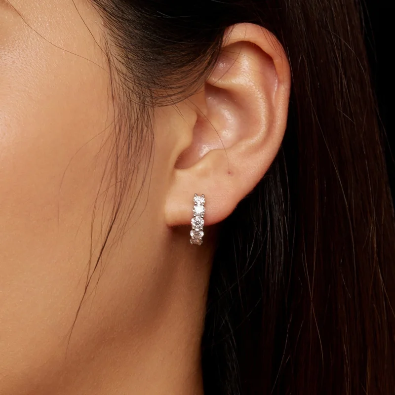 (Bild für) Pandora-Stil Halbkreis Moissanit-Diamant-Kreiselohrringe - MSE033 - Ansicht 6