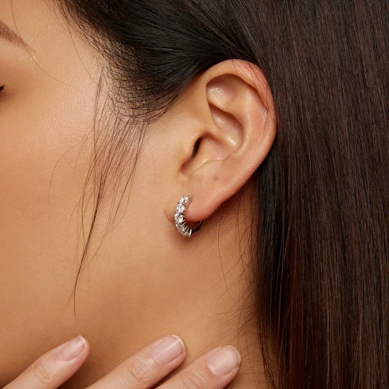 (Bild für) Pandora-Stil Halbkreis Moissanit-Diamant-Kreiselohrringe - MSE033 - Ansicht 7