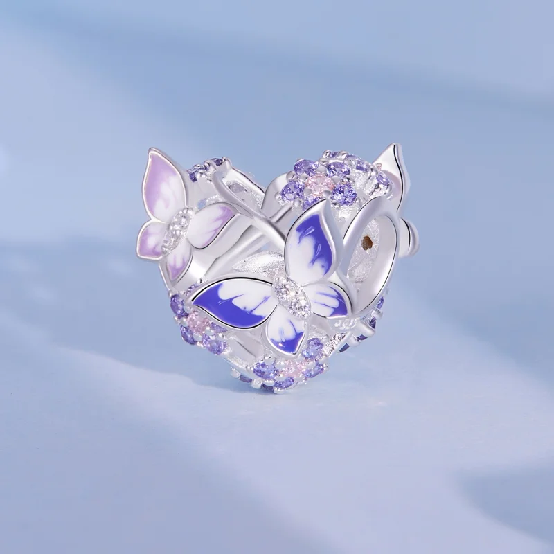 (Bild für) Pandora-Stil Herzförmiger Schmetterling-Anhänger - SCC2464 - Ansicht 2