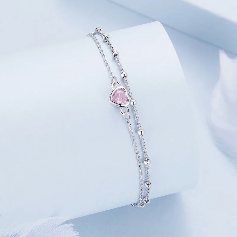 (Bild für) Pandora-Stil Herzförmiges Doppelschicht-Kettenarmband - BSB152 - Ansicht 2