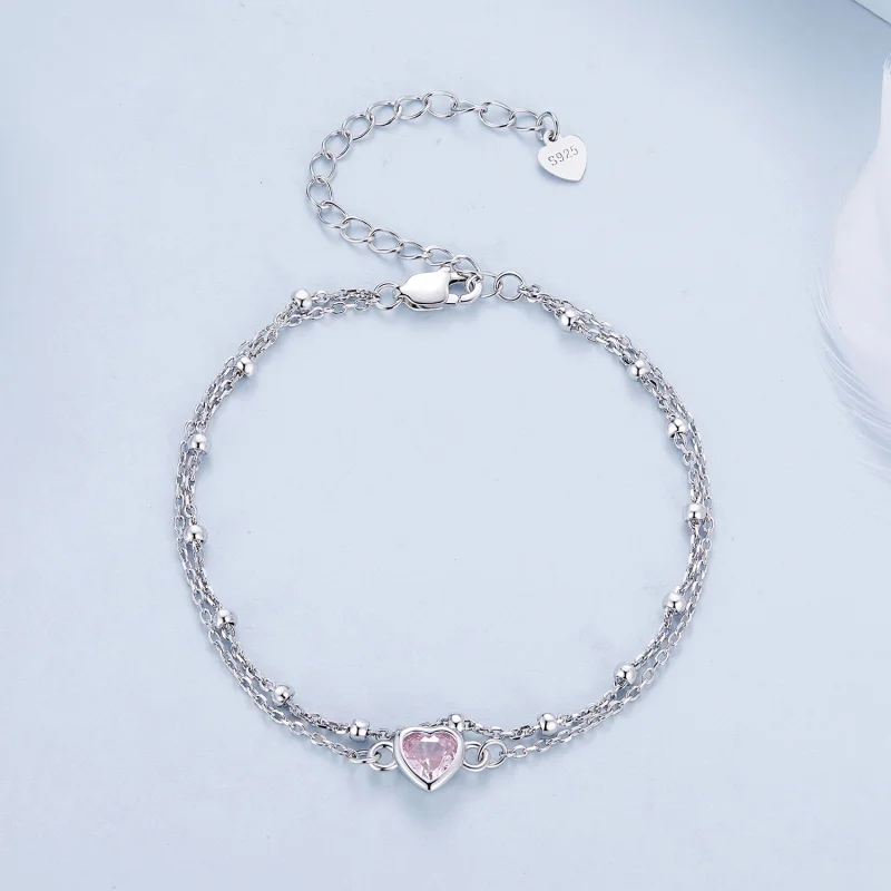 (Bild für) Pandora-Stil Herzförmiges Doppelschicht-Kettenarmband - BSB152 - Ansicht 3