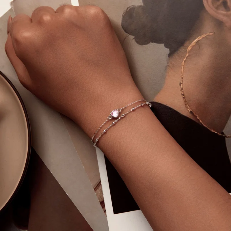 (Bild für) Pandora-Stil Herzförmiges Doppelschicht-Kettenarmband - BSB152 - Ansicht 4