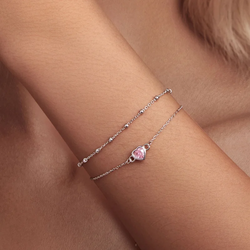 (Bild für) Pandora-Stil Herzförmiges Doppelschicht-Kettenarmband - BSB152 - Ansicht 5