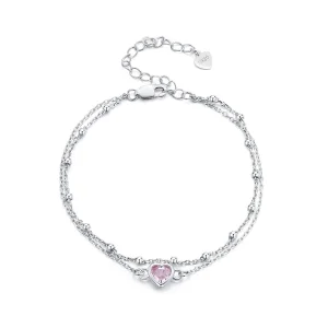 (Bild für) Pandora-Stil Herzförmiges Doppelschicht-Kettenarmband - BSB152