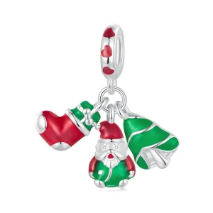 (Bild für) Pandora-Stil Leuchtender Weihnachtsbaum, Weihnachtsmann und Socken-Anhänger - SCC2647