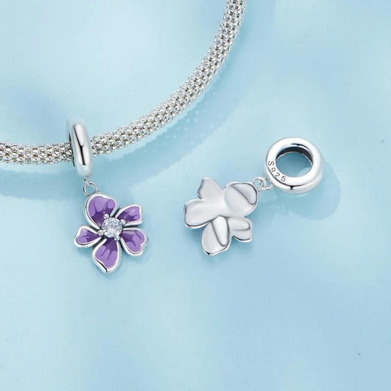 (Bild für) Pandora-Stil Lila Blume Anhänger - SCC2556 - Ansicht 4