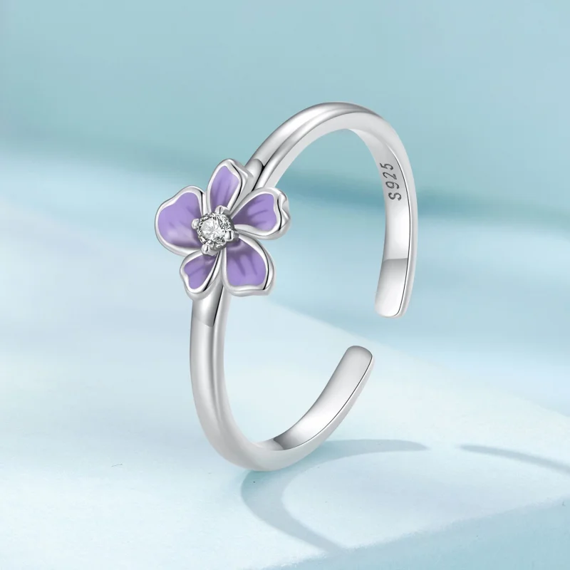 (Bild für) Pandora-Stil Lila Blume Offener Ring - SCR976-E - Ansicht 2