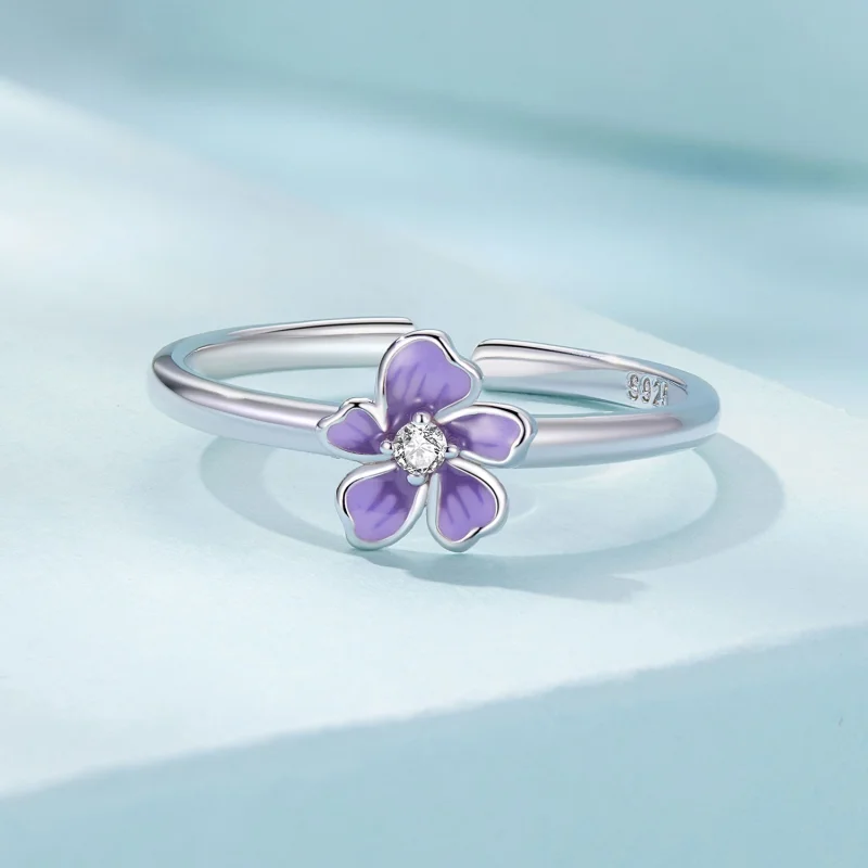 (Bild für) Pandora-Stil Lila Blume Offener Ring - SCR976-E - Ansicht 3