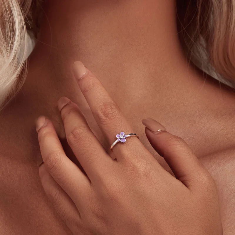 (Bild für) Pandora-Stil Lila Blume Offener Ring - SCR976-E - Ansicht 4