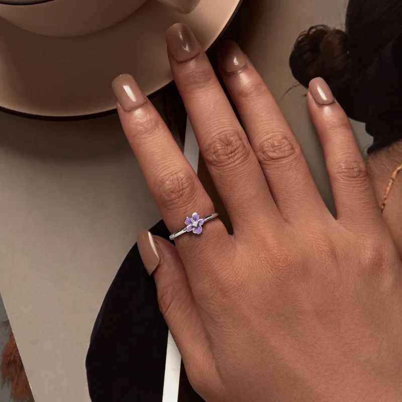 (Bild für) Pandora-Stil Lila Blume Offener Ring - SCR976-E - Ansicht 5