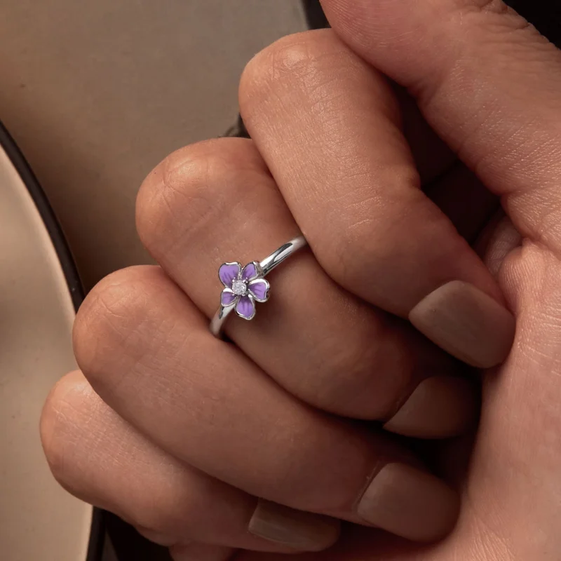(Bild für) Pandora-Stil Lila Blume Offener Ring - SCR976-E - Ansicht 6