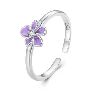 (Bild für) Pandora-Stil Lila Blume Offener Ring - SCR976-E
