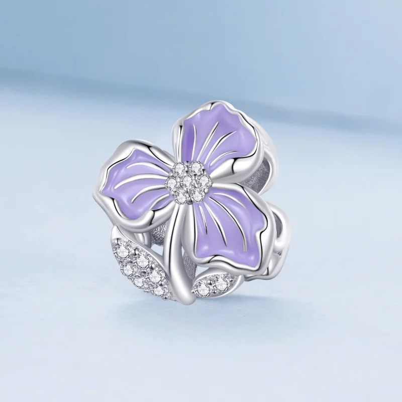 (Bild für) Pandora-Stil Lila Blumen Charm - BSC890 - Ansicht 2