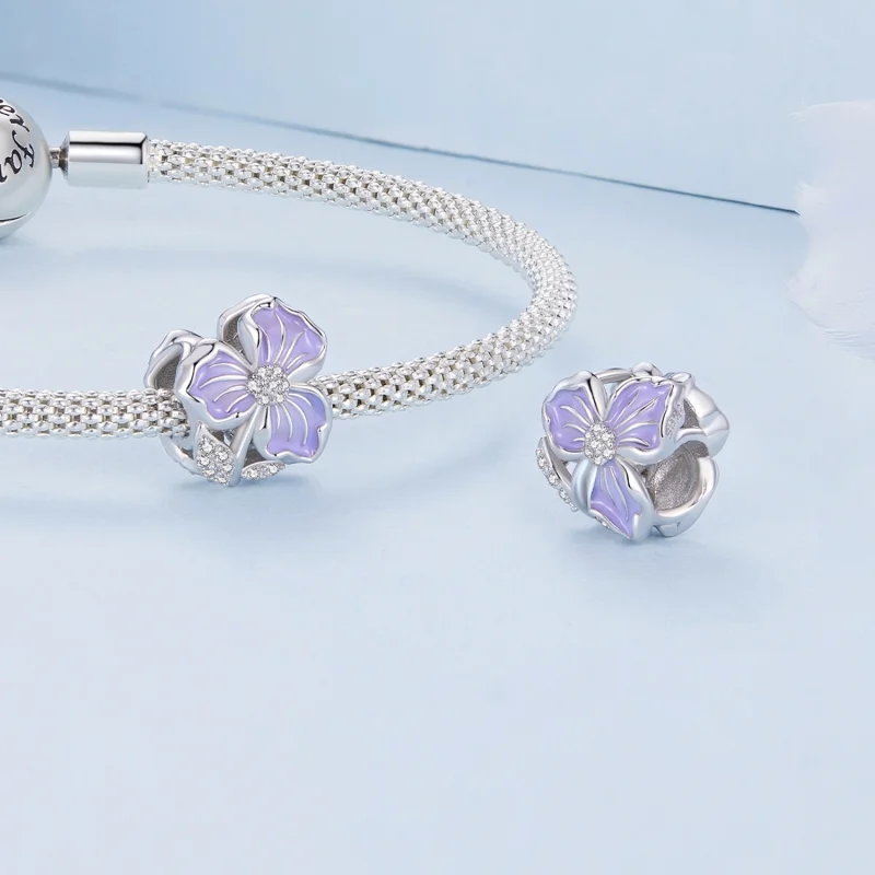 (Bild für) Pandora-Stil Lila Blumen Charm - BSC890 - Ansicht 4