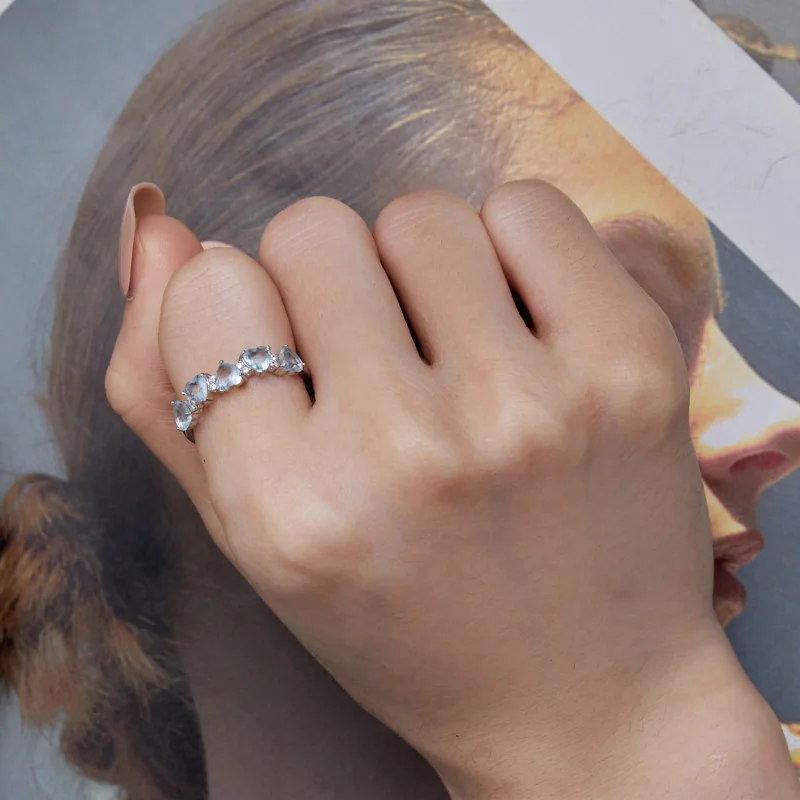 (Bild für) Pandora-Stil Meeresblaues Herzring - BSR406 - Ansicht 7
