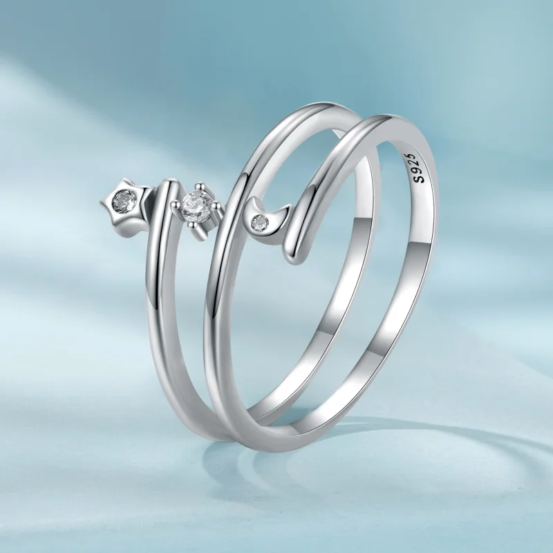 (Bild für) Pandora-Stil Mehrschichtiger Stern- und Mondring - SCR970 - Ansicht 2