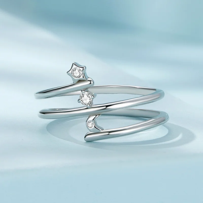 (Bild für) Pandora-Stil Mehrschichtiger Stern- und Mondring - SCR970 - Ansicht 3