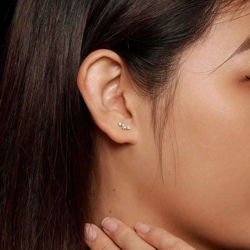 (Bild für) Pandora-Stil Moissanit-Stecker Ohrringe (Ein Zertifikat) - MSE034 - Ansicht 7