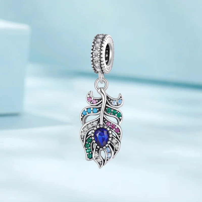 (Bild für) Pandora-Stil Pfauenfeder-Anhänger - SCC2590 - Ansicht 2