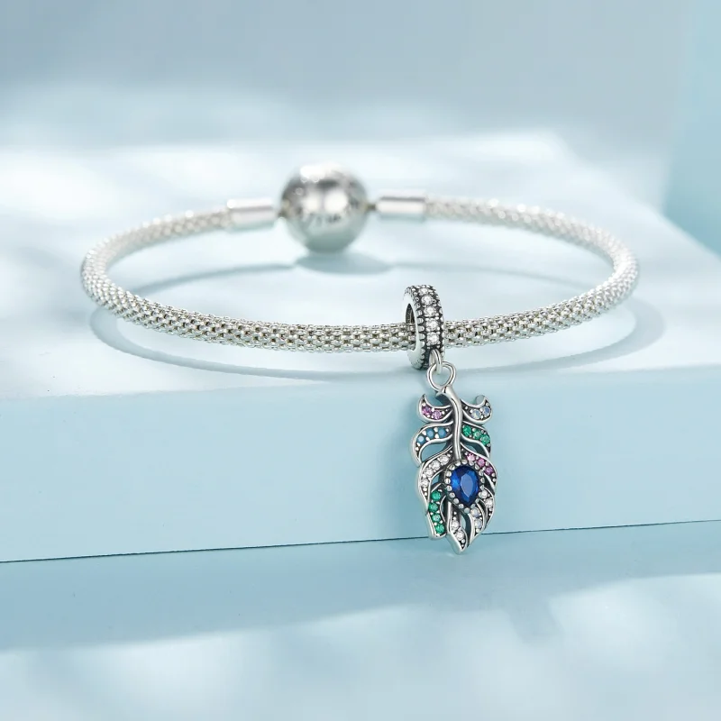(Bild für) Pandora-Stil Pfauenfeder-Anhänger - SCC2590 - Ansicht 4