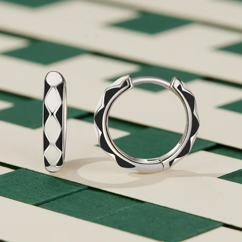 (Bild für) Pandora-Stil Rautenmuster Ohrringe - SCE1611-BK - Ansicht 2