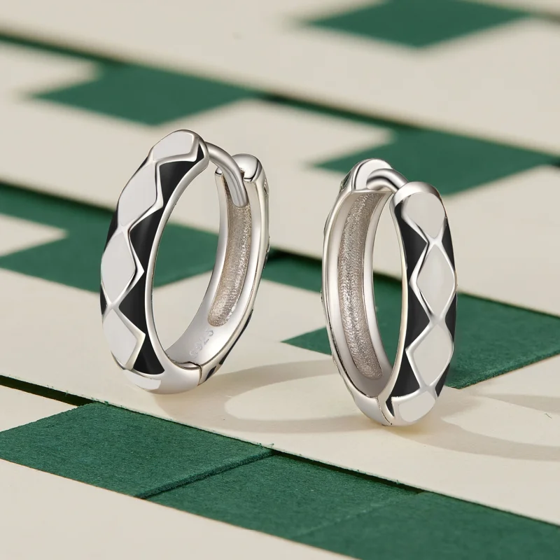(Bild für) Pandora-Stil Rautenmuster Ohrringe - SCE1611-BK - Ansicht 3