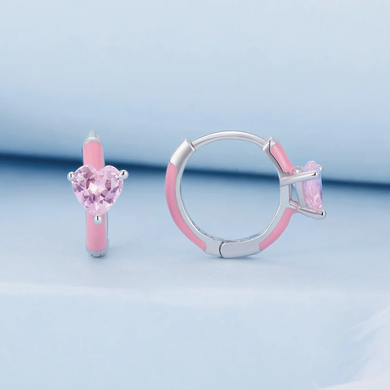 (Bild für) Pandora-Stil Rosa Herzförmige Creolen - BSE813 - Ansicht 2