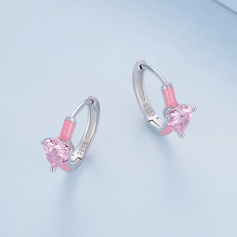 (Bild für) Pandora-Stil Rosa Herzförmige Creolen - BSE813 - Ansicht 3