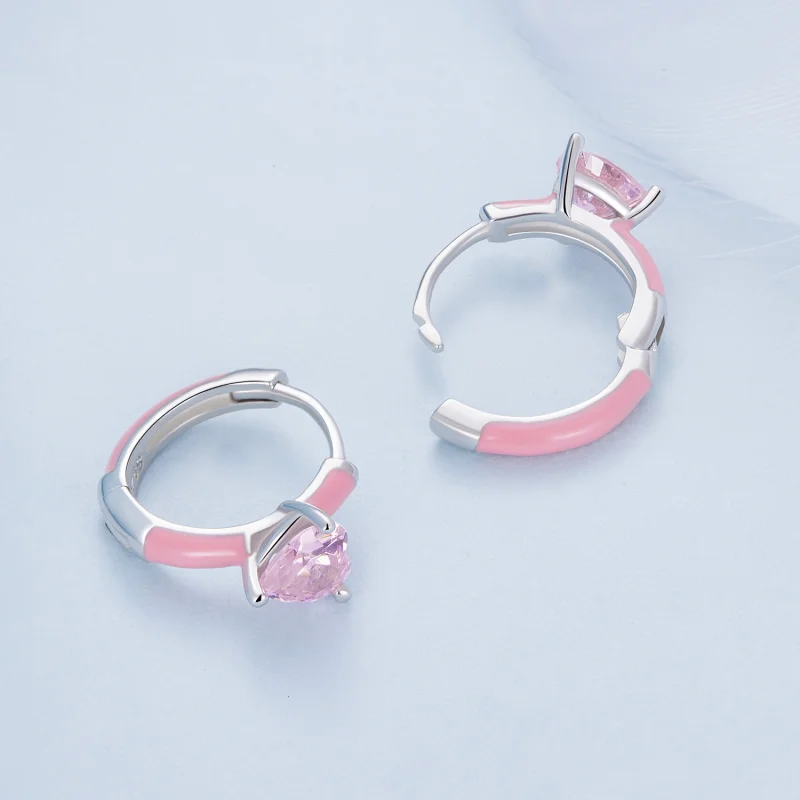 (Bild für) Pandora-Stil Rosa Herzförmige Creolen - BSE813 - Ansicht 4