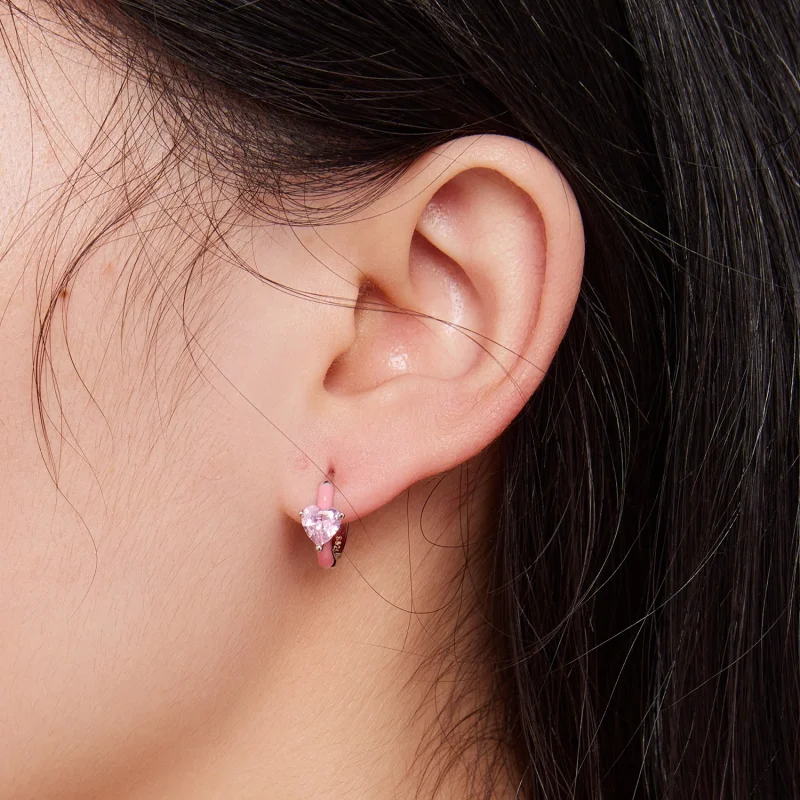 (Bild für) Pandora-Stil Rosa Herzförmige Creolen - BSE813 - Ansicht 6