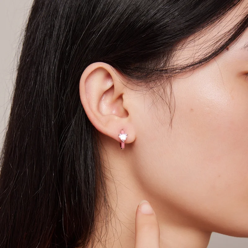 (Bild für) Pandora-Stil Rosa Herzförmige Creolen - BSE813 - Ansicht 7