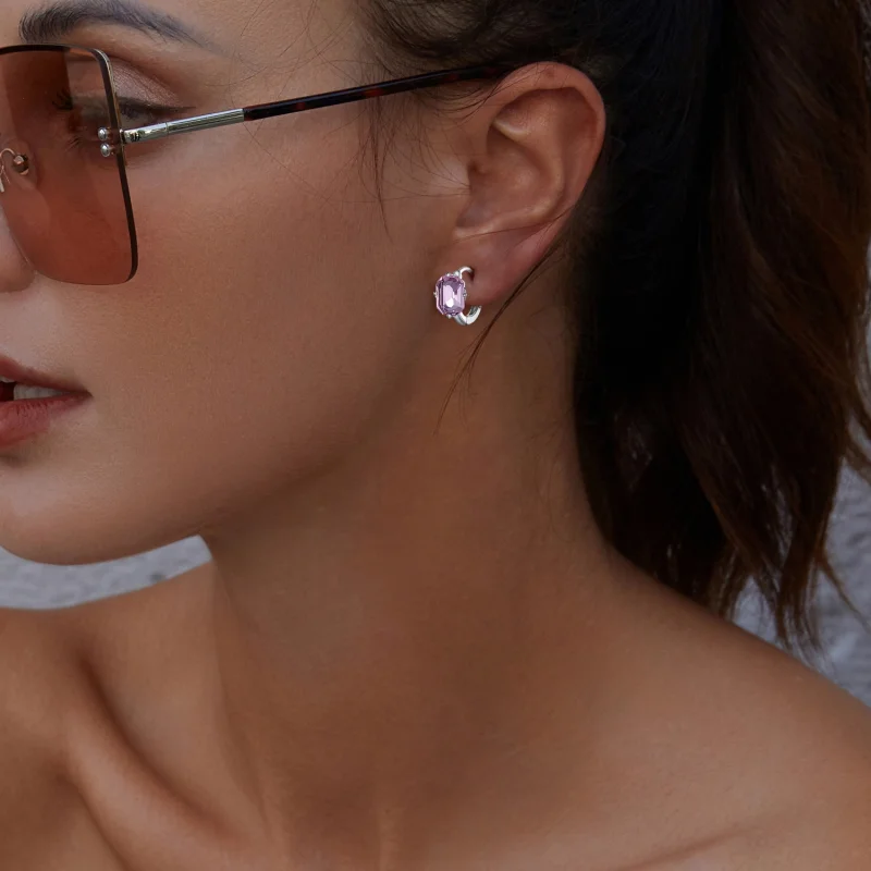 (Bild für) Pandora-Stil Rosa Schmuck-Steinchen Creolen - BSE889 - Ansicht 5
