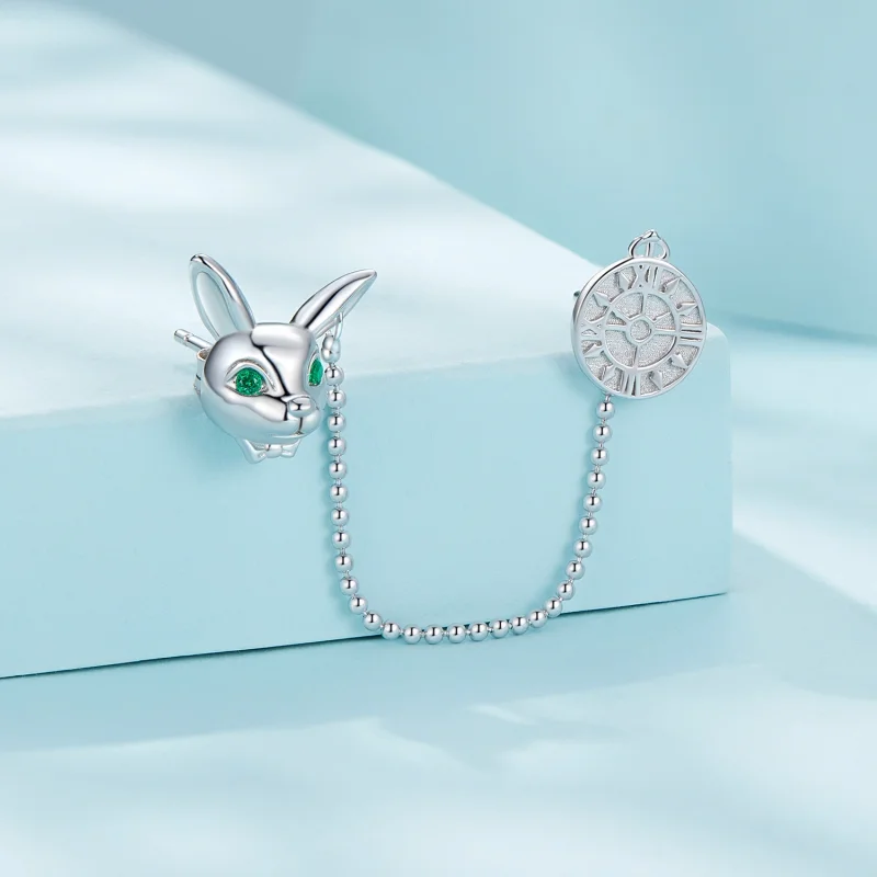 (Bild für) Pandora-Stil Weiße Kaninchen-Uhr Stecker Ohrringe - SCE1617 - Ansicht 2