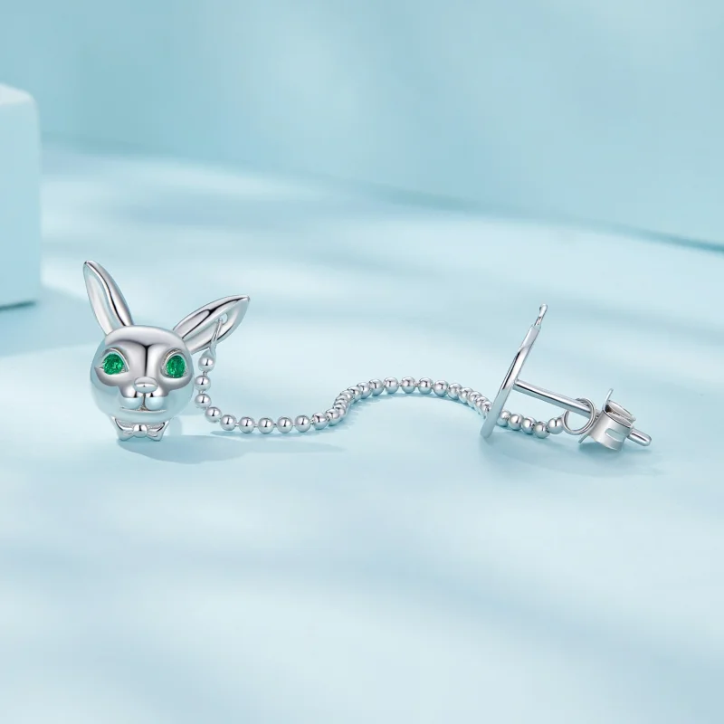 (Bild für) Pandora-Stil Weiße Kaninchen-Uhr Stecker Ohrringe - SCE1617 - Ansicht 3