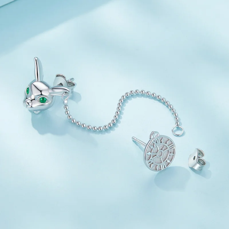 (Bild für) Pandora-Stil Weiße Kaninchen-Uhr Stecker Ohrringe - SCE1617 - Ansicht 4