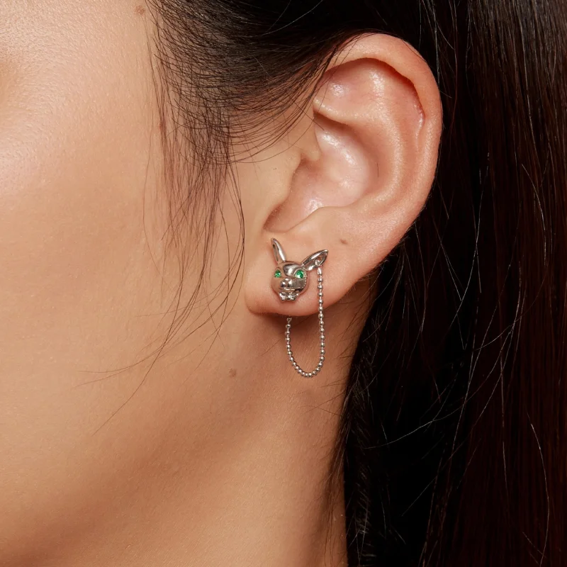 (Bild für) Pandora-Stil Weiße Kaninchen-Uhr Stecker Ohrringe - SCE1617 - Ansicht 5