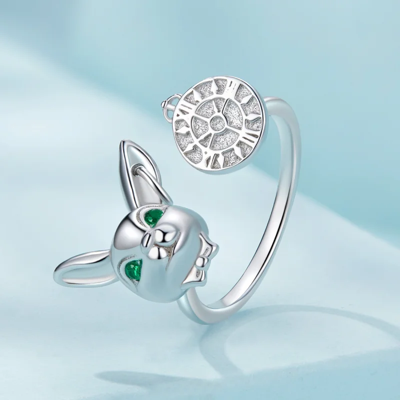 (Bild für) Pandora-Stil Weißer Kaninchen-Uhr offener Ring - SCR948-E - Ansicht 2