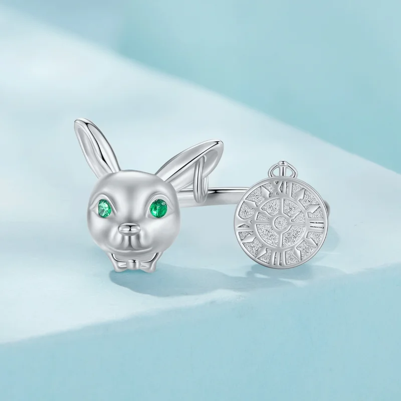 (Bild für) Pandora-Stil Weißer Kaninchen-Uhr offener Ring - SCR948-E - Ansicht 3