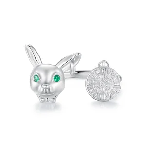 (Bild für) Pandora-Stil Weißer Kaninchen-Uhr offener Ring - SCR948-E
