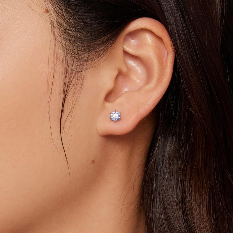 (Bild für) Pandora Style Aquamarin Moissanit Stecker Ohrringe - MSE025-SLB - Ansicht 3