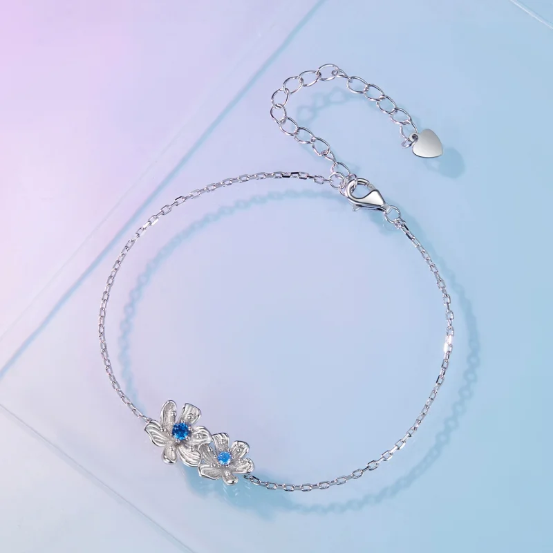 (Bild für) Pandora Style Blaue Blumenketten-Armband - BSB138 - Ansicht 3