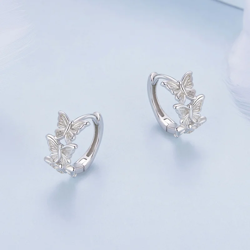 (Bild für) Pandora Style Butterfly Hoop Earrings - BSE908 - Ansicht 3