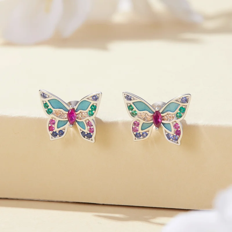 (Bild für) Pandora Style Butterfly Studs Ohrringe - BSE807 - Ansicht 2