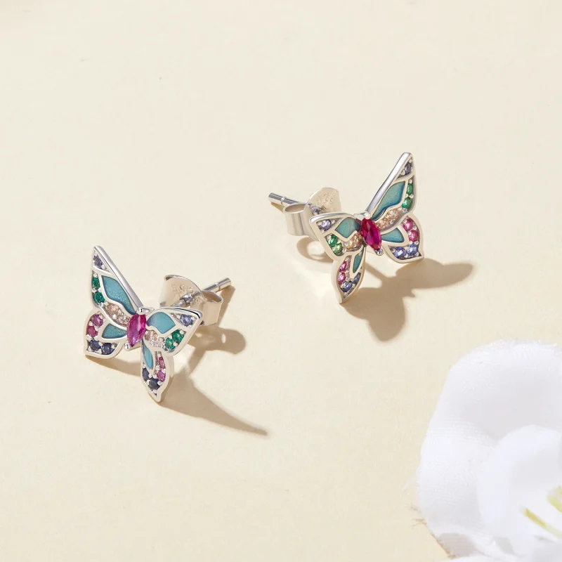 (Bild für) Pandora Style Butterfly Studs Ohrringe - BSE807 - Ansicht 4