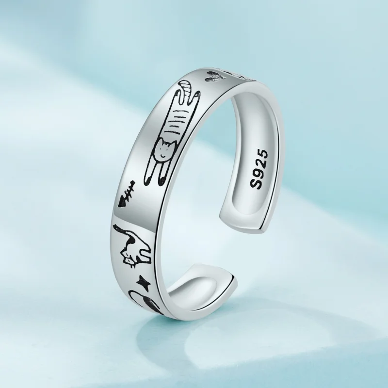 (Bild für) Pandora Style Cat Doodle Offener Ring - SCR951-E - Ansicht 2