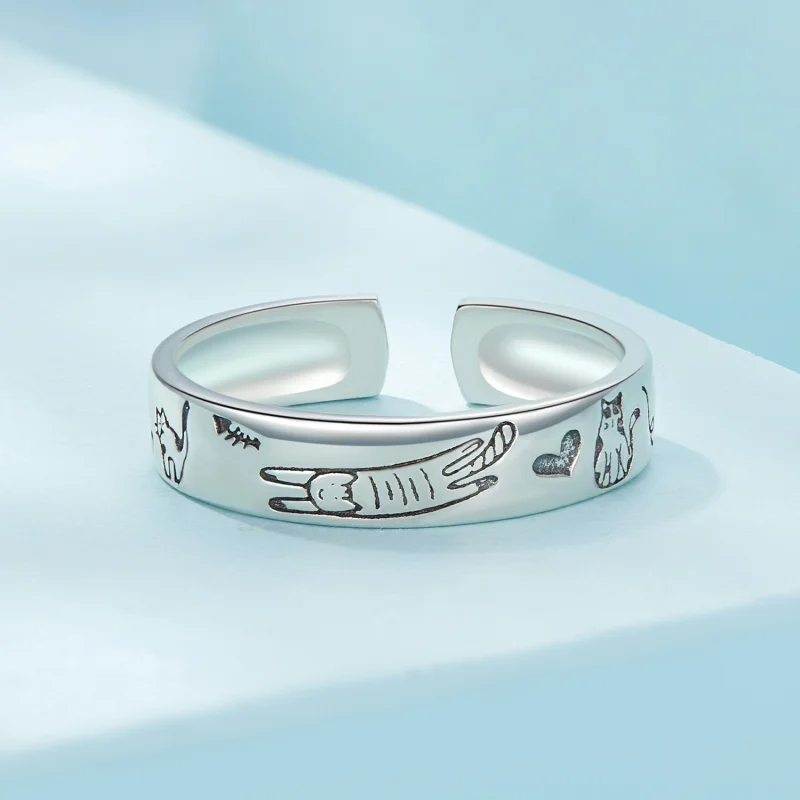 (Bild für) Pandora Style Cat Doodle Offener Ring - SCR951-E - Ansicht 3
