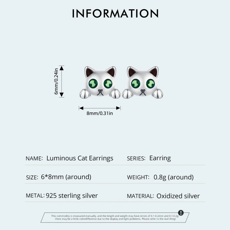 (Bild für) Pandora Style Cat Glow-In-The-Dark Studs Ohrringe - SCE1643 - Ansicht 5