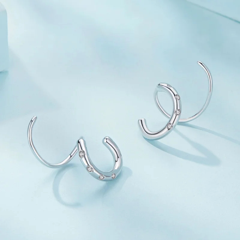 (Bild für) Pandora Style Doppelreif Ohrstecker Ohrringe - SCE1652 - Ansicht 3