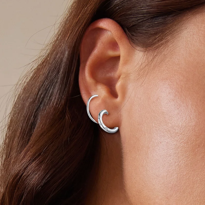(Bild für) Pandora Style Doppelreif Ohrstecker Ohrringe - SCE1652 - Ansicht 5