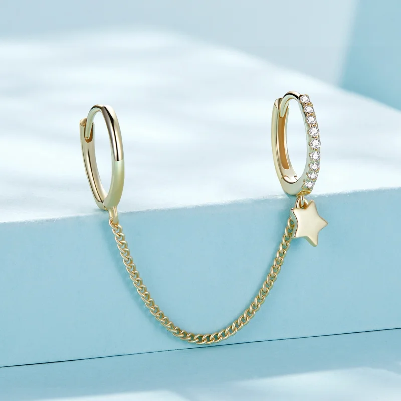 (Bild für) Pandora Style Einzelner Goldener Stern-Ohrring - SCE914-B - Ansicht 2